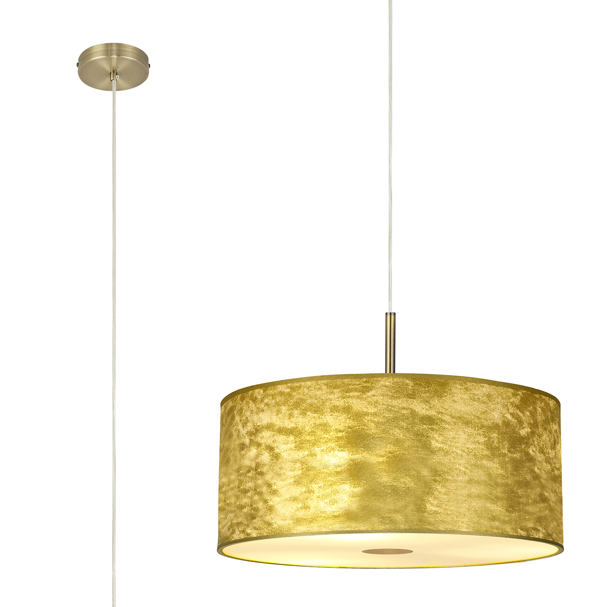 DK0852  Baymont 50cm 5 Light Pendant Antique Brass, Gold Leaf, Frosted Diffuser